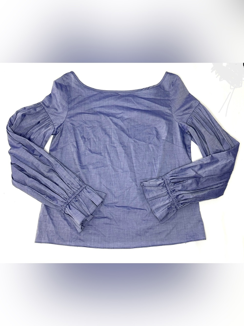 Milly Chambray Blue Ruffle Sleeve Blouse 100% Cotton Size Small